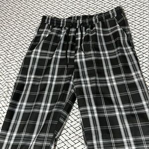 Drawstring waist plaid pants